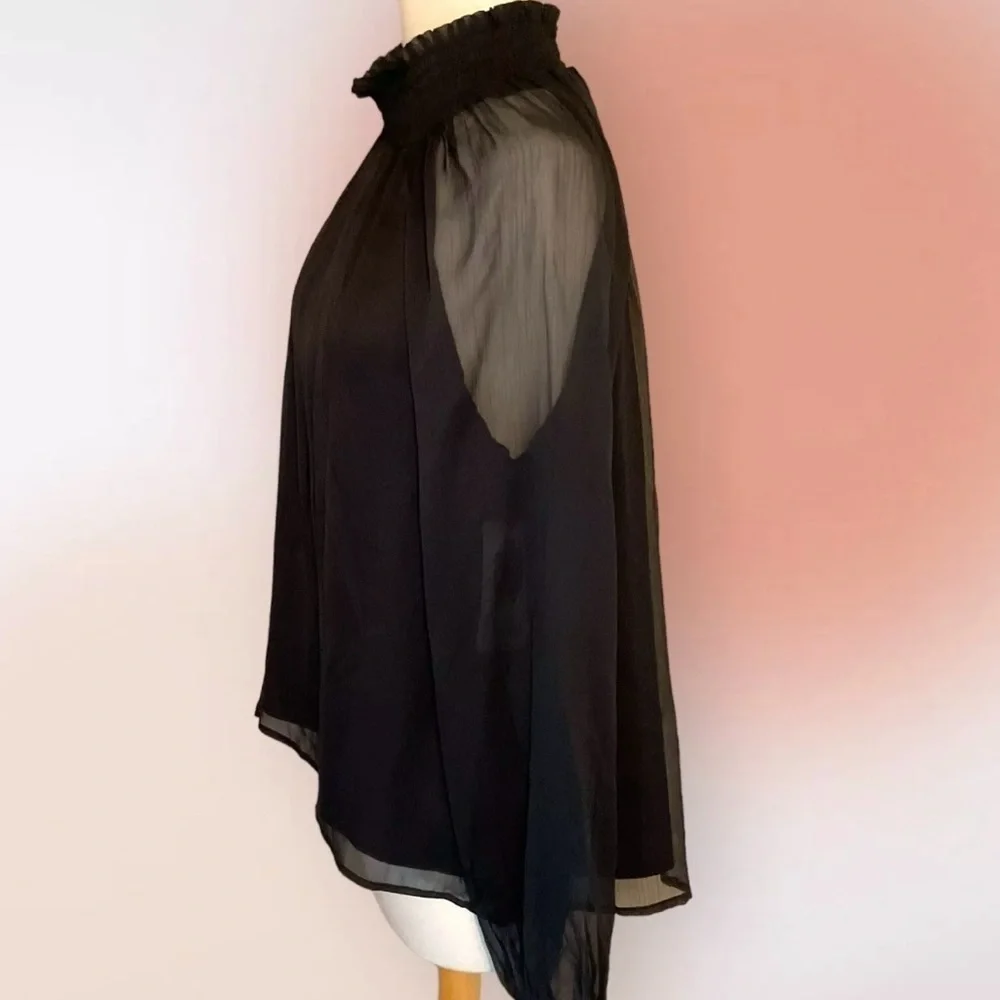 NWT Joie Limited Edition Semi Sheer Black Long Sleeve Smocked Top Womens Sz XL